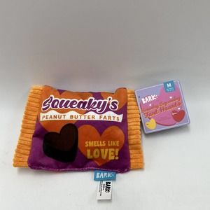 Bark Box Medium Sneaky Squeaky Fart Hearts Plush Dog Toy Rip + Reveal Crinkle